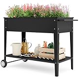 Xbro Hochbeet mit Rollen & Ablageboden aus Metall, Pflanzkasten Blumenkübel für Garten, Balkon & Terrasse, 104x41x80 cm, Schwarz