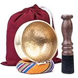 Handgefertigte tibetische Klangschale - Meditationsschale mit Kissen, Schlägel und Tragetasche - Handgefertigt in Nepal - Ideal für Yoga, Chakra-Heilung, Achtsamkeit und Stressabbau - Spirituelle Gesc