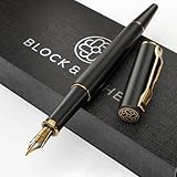 Block & Böhe - Hochwertiger Füllfederhalter mit Deutscher Schmidtfeder - Moderner Füller im edlen Design - Schönes Schreib-Geschenkset für Erwachsene - Tintenfüller - Obsidianschwarz und Gold