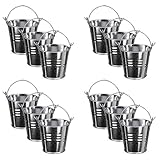 Mini Eimer Silber Gastgeschenk Hochzeit Party Taufe Süßigkeiten Bonbons Tischdeko Bonboniere Mit Tragegriff, 12Pack / 3.15 Zoll Höhe für Votivkerzen, Schmuckstücke, Mini Blumentopf Garten Container
