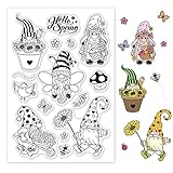 GLOBLELAND Spring Silikonstempel Gnome Klare Stempel Zwerg Transparente Stempel Siegel Clear Stamps Gnome für Kartenherstellung und DIY Scrapbooking Dekor