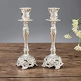 Sziqiqi 2er Set Kerzenständer Kerzenhalter Kerzenleuchter in Silber für schabbat Kerzen, Metall Deko Kerzenständer, Vintage Kerzen Ständer Tischdeko für Hochzeit Wohnzimmer Tabelle Schabbat, Silber