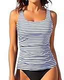 Aqua Eve Tankini-Tops für Damen, Bademode, nur Oberteil, Bauchkontrolle, Badeanzug, Oberteil ohne Unterteil (erhältlich in Plus), Blauer Streifen, Large