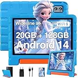 ZIOVO Kinder Tablet 10 Zoll Android 14 mit 20 GB RAM+128GB ROM(TF 1TB), WiFi 6, Octa-Core, Widevine L1, Kindersicherung, 6000mAh, BT 5.0, GMS Certified Kids Tablet mit Eva Case - Blau