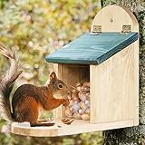 zooprinz wetterfestes Eichhörnchen Futterhaus mit großer Sitzplattform - aus langlebigen Massiv-Holz I große & stabile Futterstation I Langlebiges Eichhörnchenfutterhaus, ganzjährig