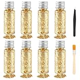 8 Flasche Blattgold Essbar, Dessert Goldfolie Flocken Multifunktion Blattgold Blätter Lebensmittel-Goldfolie Dekoration für Mousse-Kuchen Backen Schokolade Kunsthandwerk Dekoration(+1 Clip+1 Pinsel)