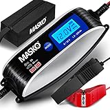 MASKO® Batterieladegerät KFZ vollautomatisch 4A-6V/12V Auto Motorrad PKW, Boot Ladegerät Für Blei-Säure, Gel, Start/Stopp EFB, AGM-Batterie | KFZ-Ladegerät | Inkl. Tasche | LCD-Bildschirm