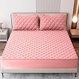 wasserdichte Matratzenauflage Matratzenschoner 180 x 200 - Rosa Spannbettlaken Matratzenbezug Spannbettlaken Wasserdicht Tagesdecke Atmungsaktive Matratzenbezug Matratzen-Schutz Nässeschutz
