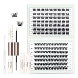 Natuhana Wimpern Extensions Set 168 Pcs DIY Cluster C Curl Individuelle Einzelne Wimpernverlängerung Volume Natürlich Falsche Lashes mit Wimpernkleber und Pinzette