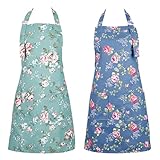 Gaosaili 2 Stück Kochschürze Damen Schürze mit großen Taschen, küchenschürze Damen Verstellbare Küchenschürze Kitchen Chef Aprons Grillschürze für Damen (M)