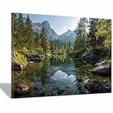 CUDAOO Leinwandbilder Berge Landschaft Natur,Moderne Panorama Bilder Berg- und Seenlandschaft für Wohnzimmer Schlafzimmer Galerie(ruby)-40x60cm Gerahmt