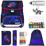 Herlitz Schulranzen Jungen Mädchen Tornister Kinder Ranzen Schultasche Schulmappe Schule leicht mit gefülltem Mäppchen Loop Plus, 8 Teile Set +efk v (High Speed 6232 (Rennwagen))