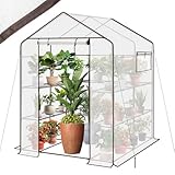 Sekey Gewächshaus 200x145x145 cm, Foliengewächshaus Stabil, Gewächshaus Balkon mit 10 Regalböden für optimales Pflanzenwachstum, Weiß, XXL