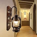 Artpad Rustikale Kerosinlampe an der Wand montiert, E27 Haken hängende Wandleuchte mit Holzsockel, Innenbar Kaffee Restaurant Korridor Dekor Wandlampen