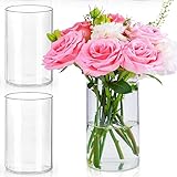 LDXDRU 3er Set Glasvasen 15cm Hohe Glasvase Zylinder, Glaszylinder für Kerzen Windlicht Glas, Blumenvase Glas, Kerzengläser Glaszylinder mit Boden für Kerzen, Blumen, Kieselsteine Muscheln Dekor