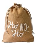 | 3 Jutebeutel, Jutesäckchen mit Baumwollkordel und „Ho Ho Ho“- Schriftzug, Weihnachten, Weihnachts-Dekoration, Geschenkverpackung, Topfschutz, Geschenkidee, Aufbewahrung, Jute (30x20 cm)