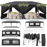LEADZM Pavillon,Faltpavillon 3x6m,Pop-up,Wasserdicht,Winterfest,Höhenverstellbar,UV Schutz 50+,Gartenzelt,Partyzelt,Stahlrahmen,mit 6 Seitenteilen,für Garten,Party,Camping,Schwarz