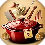 GUSSKÖNIGIN Gusseisen Bräter 26 cm–Dutch Oven & Emaille Schmortopf mit Deckel–Gusseisen-Topf und Emaille Topf für Induktion–Bräter/Bräter & Schmortöpfe–Bratentopf mit 30 Jahre Garantie