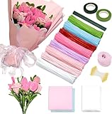 LIBAXIN Pfeifenputzer zum Basteln Set, 600 Stück Pfeifenreiniger 8 Farben Blumenstrauß Pfeifenreiniger Blumen mit Geschenkband,Blumenpapier Klebeband, Staubblätter für DIY Geschenke und Dekorieren