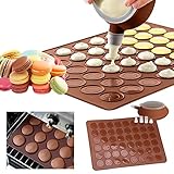 GROOFOO Macaron Silikon Backmatte Form Set, Non-stick 48 Kapazität Makronen Backblech, French Macarons Backset mit Dekorationsstift und 4 Düsen für Macaron, Cupcake, Dessert