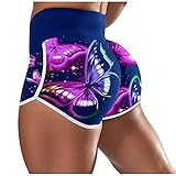 Übergröße Hosen, Frauen Mode Casual Hosen Schmetterling Print Sexy Slim Elastische Sport Shorts Kleidung für Frauen Gr. XXXL, blau