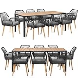 Swing&Harmonie Gartenmöbel Set „Calvani“ – Sitzgruppe mit Stühlen & Esstisch – wetterfest – Seilgeflecht – WPC-Tischplatte – Outdoor Essgruppe – Terrassenmöbel (anthrazit/Holz, 8 Personen)