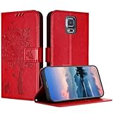 JayModCase Hülle für Samsung Galaxy S5, Leder Klapphülle Schutzhülle mit [Kartenfach] [Standfunktion] [Magnetverschluss] Handyhülle Kompatibel mit Samsung S5 - Rot