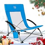 TIMBER RIDGE Strandstuhl Klappbar leicht Campingstuhl Faltbar 150kg Belastbar mit Niedrigen Stuhlbeinen Atmungsaktiver Netzstoffrückenlehne Blau