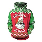 Shoudian Unisex Pärchen Weihnachten Digitaldruck Hoodie Pullover Herren Damen Freizeit Lose Langarm Kapuzenpullover Tops, grün, L