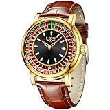 LIGE Uhren Herren Gold, Quarz Analog Armbanduhr Herren, Europäisches Kompassdesign, Gelb-braun Lederband, 3AM Wasserdicht（3M）, Herrenuhr Leuchtzeiger, Business Outdoor Freizeit