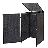 Mendler Mülltonnenverkleidung HWC-E25, Mülltonnenbox Mülltonnenabdeckung, Poly-Rattan 120l - schwarz