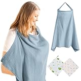 Solivive 71 * 105cm Stilltuch für Unterwegs,Atmungsaktive Baumwolle Stilltuch,Verstellbare Schultergurte Stillschal,Vollständiger Sichtschutz,Geeignet für Autositze und öffentliche Orte (Hellblau)