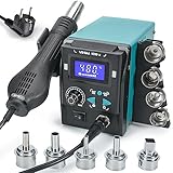 YIHUA 959D-II Heißluft Lötstation digital heißluftlötstation SMD entlötstation mit LCD Bildschirm Schnellwechsel Düsen Düsenhalterung Auto Start/Stop Einstellbarer Temperatur und Luftvolumen (EU PLUG)