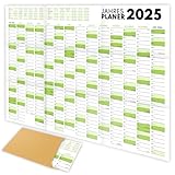 XXL Wandkalender 2025 groß (90x60cm) - Jahresplaner 2025 quer als Kalender für die Wand - Jahreskalender für 14 Monate mit Ferienübersicht - Kalender gefalzt für das Büro