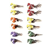 DemiawakingUK 12 bunte künstliche Vögel auf Clips, Federschaum-Vögel für Handwerk, Garten, Vogel, Ornamente, Partydekorationen