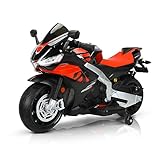 TCARAIWEN Aprilia Lizenzierte 24V Kinder Elektro-Motorrad, Geschwindigkeit bis zu 8 km/h Ride-On Motorrad mit Stützrädern, Schlüsselschalter und MP3 (Gewöhnlicher Motorren - 24V, Schwarz)