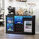 BROTTAR Barschrank mit Kühlschrank (inklusive), weinkühlschrank mit LED-Beleuchtung, Getränkeschrank Sideboard mit Bewegungssensor, Weinschrank für Wohnzimmer Küche Esszimmer, Schwarz