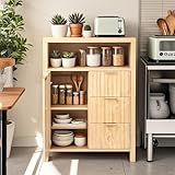 Bonnlo Badezimmerschrank Badkommode mit 3 Schubladen & Regalen & offenes Fach, Badschrank geriffelter Aufbewahrungsschrank Sideboard für Wohnzimmer, Bad, Küche, Schlafzimmer 60x30x80cm Eichenfarben