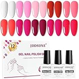 JODSONE 12 PCS Gel Nagellack Base Coat und Top Coat Rot Rosa Hochglanz Mode Frauen Geschenke
