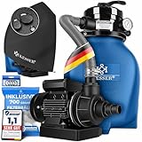 KESSER® Sandfilter Sandfilteranlage + 700g Filterbälle ersetzen 25kg Filtersand-Poolfilter 10 m³/h Filteranlage Filterkessel für Pool Schwimmbecken 4-Wege Ventil, einfache Steuerung, Inkl. Cover, Blau