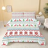 Syhi Qlty Gestreifte Weihnachten Bettdecke 155x220 4 Jahreszeiten, Steppdecke Ganzjahresdecke Bettdecken - Rote Ahornblätter Rot/Grün Bettdecke Ohne Bezug Waschbar mit 2 Kissenbezug 80x80cm V101