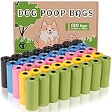 AiTodos® 600 Stück Hundekotbeutel, 5 Farben, Geeignet zum Ausgehen, Hundekotbeutel, 30 x 21,5 cm, Polyethylen-Material, Tragbar, Schwarz, Blau, Rosa, Gelb, Grün (40 Rollen, 15 Stück pro Rolle)
