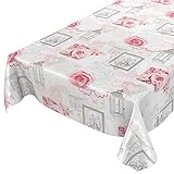 Tischdecke Wachstuchtischdecke Wachstuch Wachstischdecke pflegeleicht abwaschbar Rosen Landhaus Antik Grau 100 x 140cm, Schnittkante