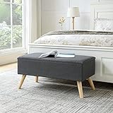 Sitztruhe Salford Sitzbank Bettbank mit Stauraum Polsterbank Betttruhe 79 x39,5 x 39,5 cm mit Holzfüßen und aufklappbarer Sitzfläche Sitz- und Aufbewahrungsbank Belastbarkeit 150 kg Dunkelgrau