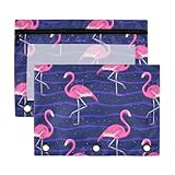 OWFKAY Binder-Federmäppchen für 3-Ringbuch, Federmäppchen, blau, Flamingo-Streifen, Blau, mit transparentem Fenster, Reißverschluss, 2 Stück, Blauer Flamingo-Streifen, Blau, 18*25cm, Casual