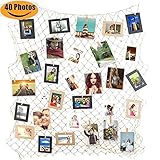 Goldbeing Foto hängende Anzeige Fischernetz Bilderrahmen Collage Fotorahmen Holzbilderrahmen mit Mini Wäscheklammern zum Aufhängen von Fotos, Bildern, Postkarten und Kunst (Style b)