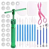 Swpeet 36 Stück grüne Ton-Extruderpistole, Fondant, Zuckerpaste, Extruder, Ton, Kuchen, Skulpturpistole, Kugelstift, Punktierwerkzeug mit Kunststoffschaber, Kuchendekorationszubehör, Modellierwerkzeug