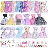 Puppenkleidung und Zubehör mit Puppe, Prinzessinnenkleidern, modischen Kleidern, Schuhen, Krone, Taschenring und anderem Zubehör, Puppen-Spielset für Mädchen, Kleinkinder, Geschenk