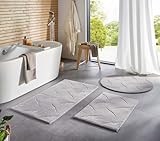 Taracarpet Badematte Homestyle rutschfest waschbar Badezimmerteppich Bad-Vorleger, WC Deko, Duschvorleger für Dusche und Badewannen sehr weich und als Set kombinierbar Grau Dühne 120 cm rund