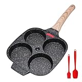Bobikuke Spiegeleipfanne, Pancake Pfanne 4 Loch Augenpfanne Antihaft-Aluminium Pfanne für Frühstück Spiegelei Hamburger, für Induktionsherd & Gasherd (Schwarz)